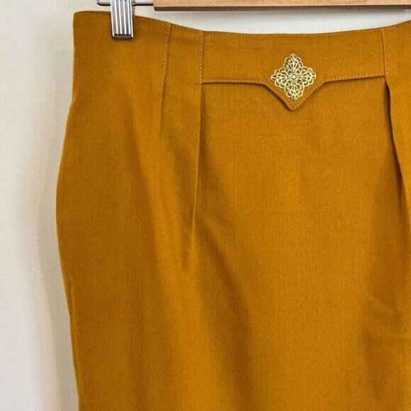 Vintage Denise Petites Women’s 10 100% Pure Wool Pleated Slit Skirt Yellow - Picture 3 of 10